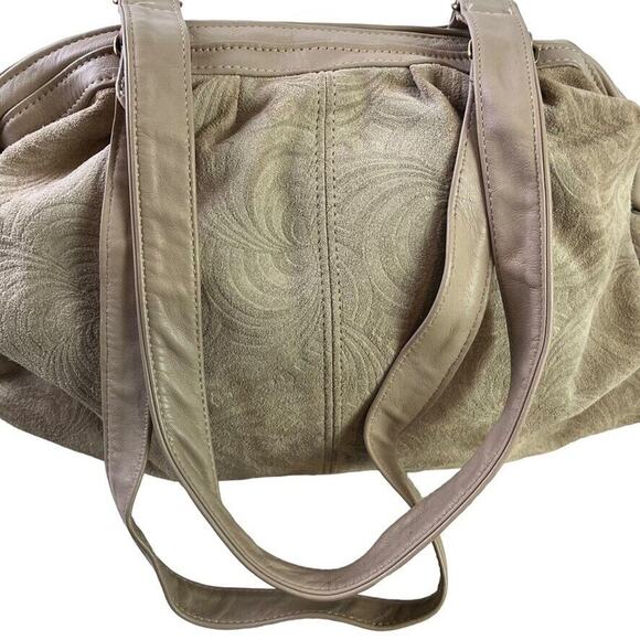 Stone Mountain Suede Embossed Swirl Print Large Double Handle Handbag Purse Bag - Picture 7 of 16